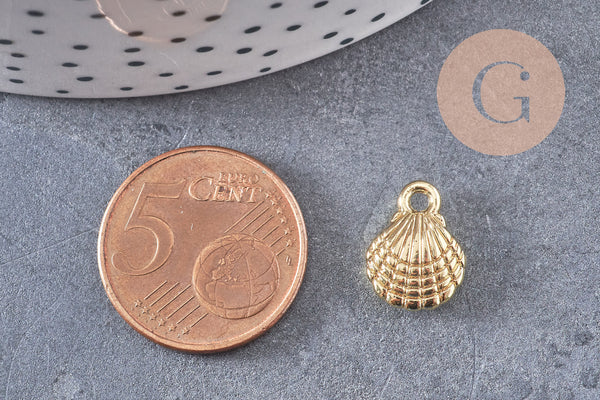 Pendentif coquillage zamac doré 14K 13.5mm, x5 (G5798)