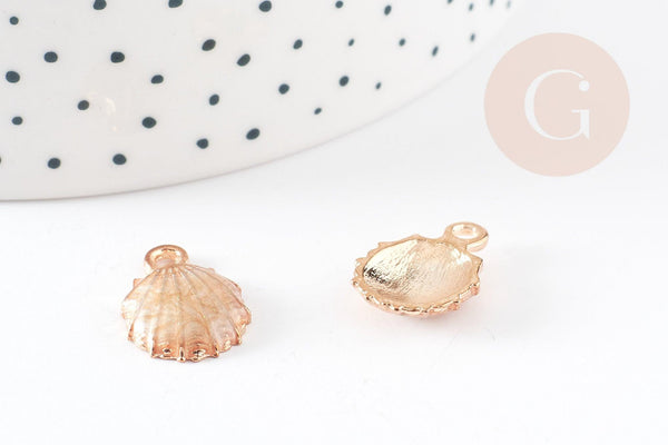 Pendentif coquillage zamac doré beige 19mm, pendentif création bijoux, x2 G2469