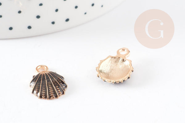 Pendentif coquillage zamac doré émail noir 19mm, pendentif création bijoux DIY x2 G1958