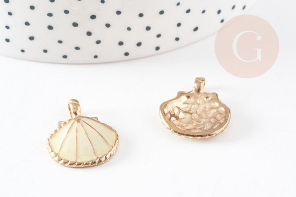 Pendentif coquillage zamac doré jaune clair 24.5mm, pendentif coquillage pour création bijoux, x2 (G2738)