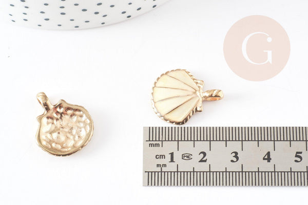 Pendentif coquillage zamac doré jaune clair 24.5mm, pendentif coquillage pour création bijoux, x2 (G2738)