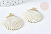 Pendentif coquillage zamac doré patiné blanc 35,5mm, x1 G7439