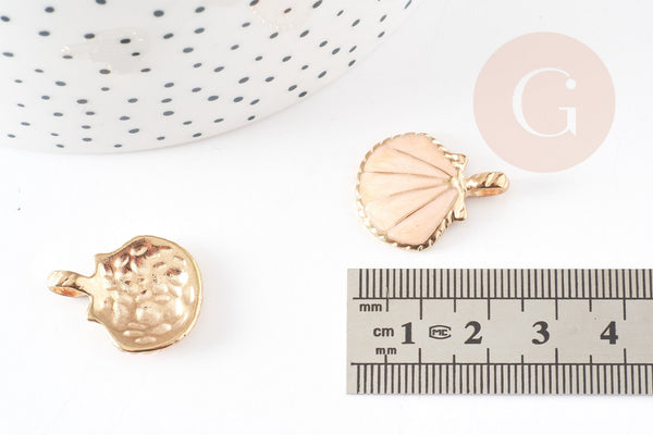 Pendentif coquillage zamacdoré rose beige 24.5mm, pendentif coquillage pour création bijoux, x2 G0223