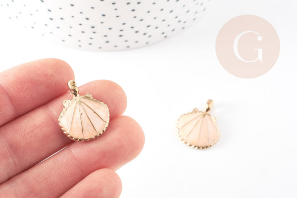 Pendentif coquillage zamacdoré rose beige 24.5mm, pendentif coquillage pour création bijoux, x2 G0223