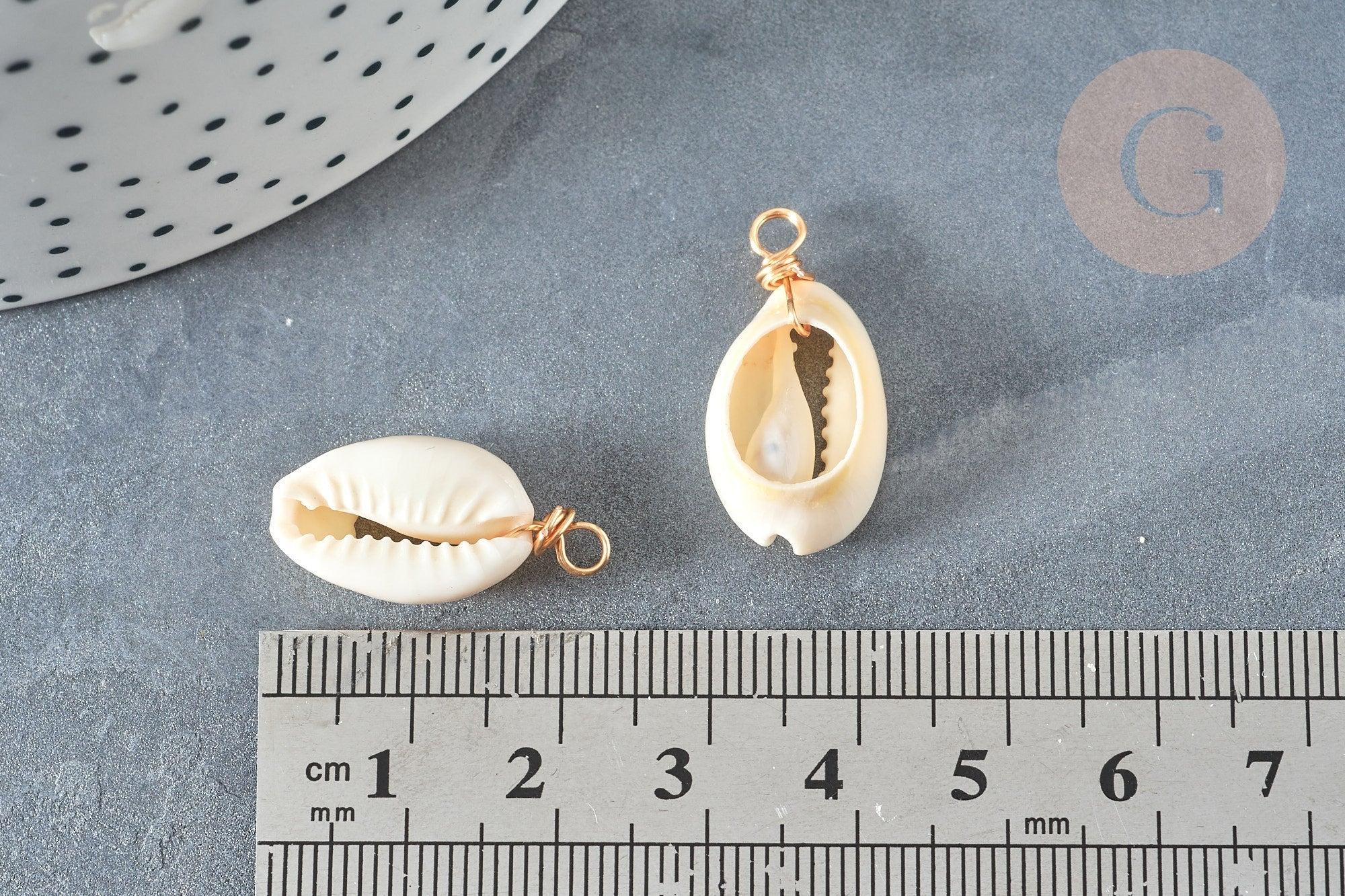 Pendentif coquillages cauri blanc fil doré 18K 27-30mm, x1 (G7353)