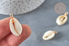 Pendentif coquillages cauri blanc fil doré 18K 27-30mm, x1 (G7353)