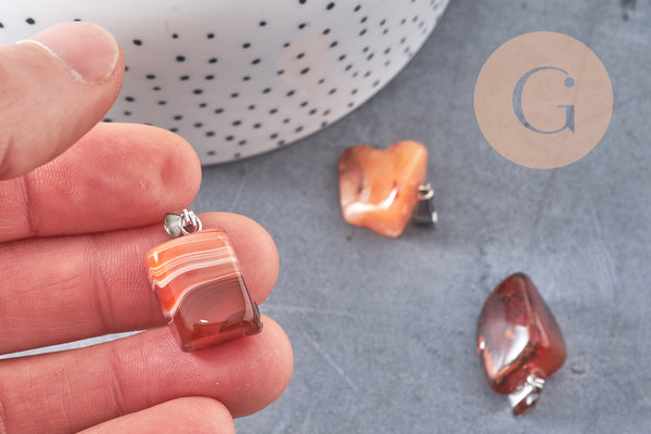 Pendentif cornaline support acier,Pendentif bijoux pierre naturelle, cornaline naturelle,création bijoux,35mm, x1, G3900