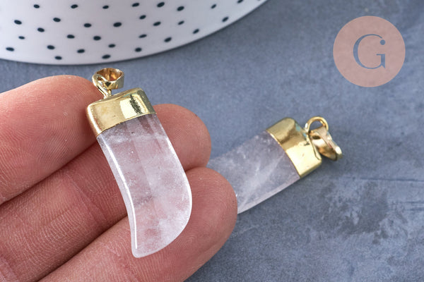 Pendentif corne cristal de roche 37mm,pendentif bijoux, pendentif quartz naturel, pendentif pierre, x1 (G6660)
