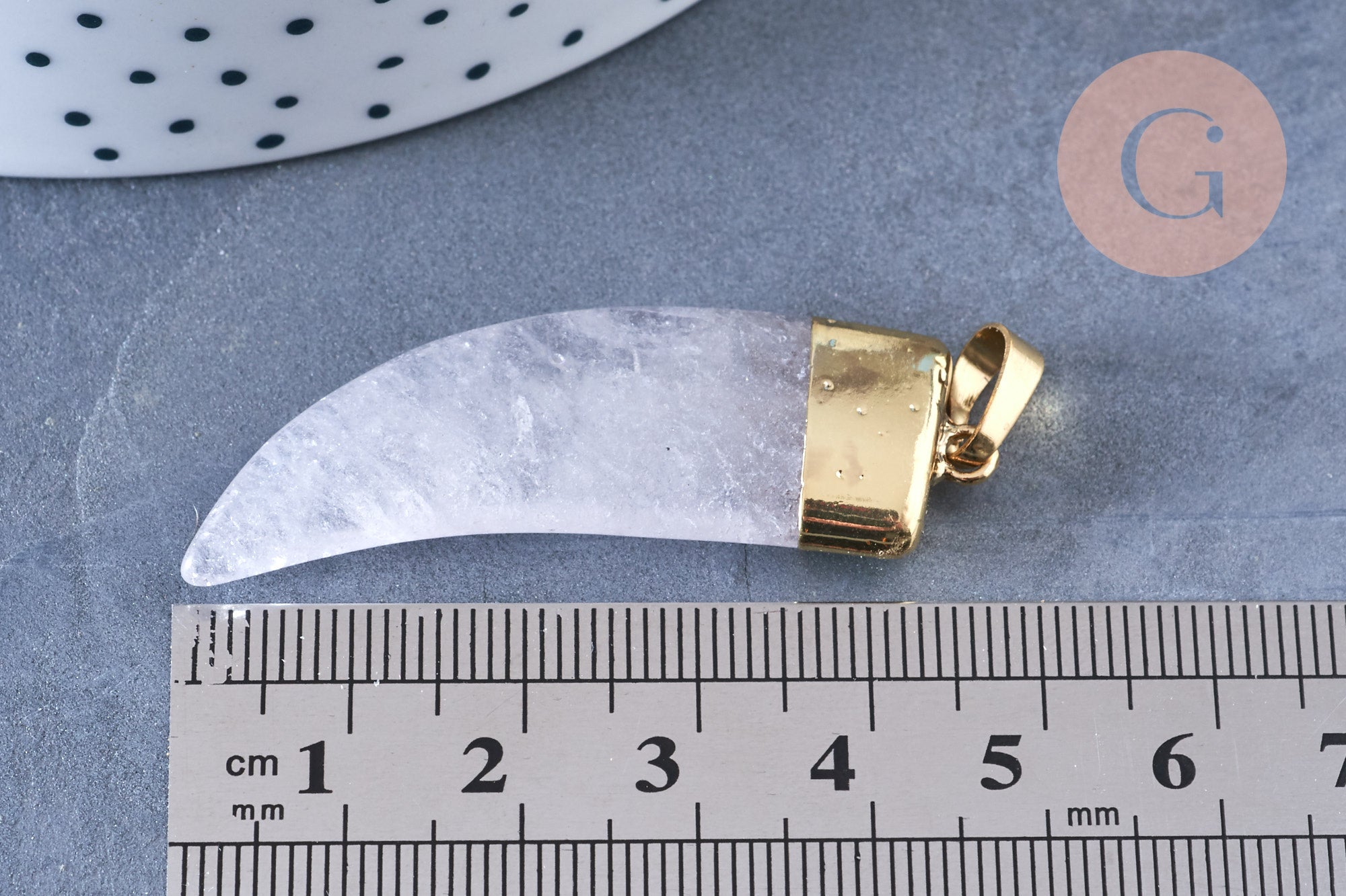 Pendentif corne cristal de roche 49mm,pendentif bijoux, pendentif quartz naturel, pendentif pierre, x1 (G6651)