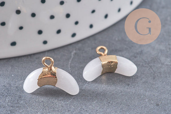 Pendentif corne croissant jade naturel blanc 21mm, x1 (G1366)