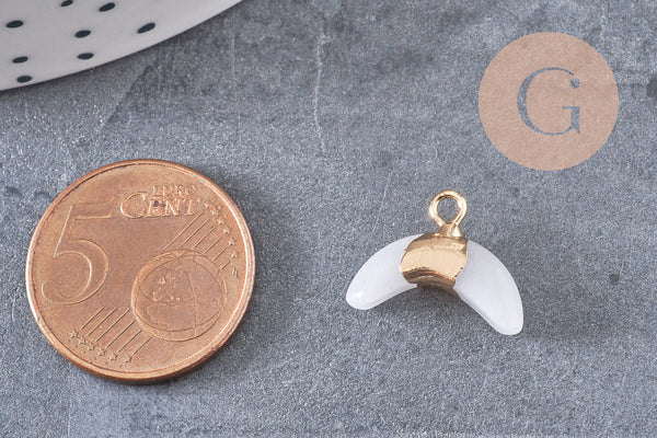 Pendentif corne croissant jade naturel blanc 21mm, x1 (G1366)