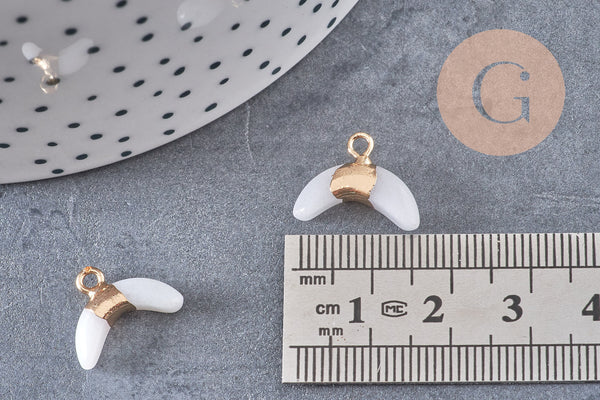 Pendentif corne croissant jade naturel blanc 21mm, x1 (G1366)