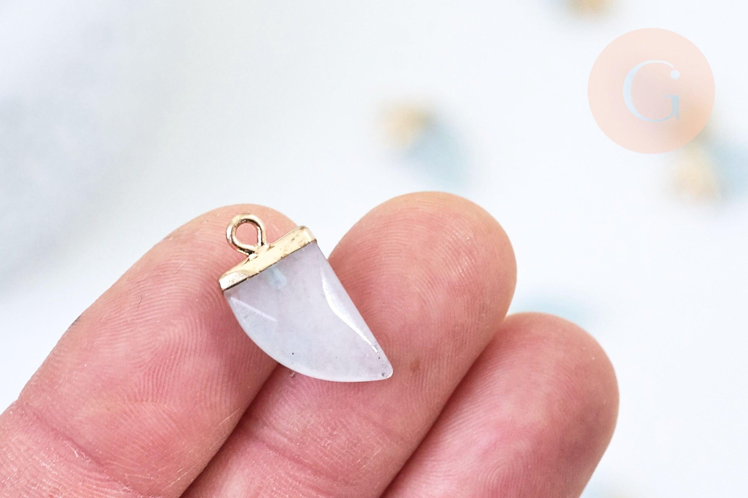 Pendentif corne jade blanc, pendentif bijoux, pendentif pierre,jadenaturel,20mm, x1 (G5511)
