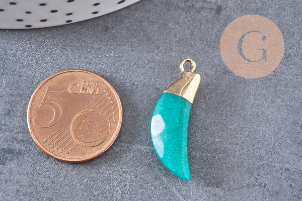 Pendentif corne jade turquoise,jade vert,pendentif pierre, jade naturelle,26mm, x1 (G0743)