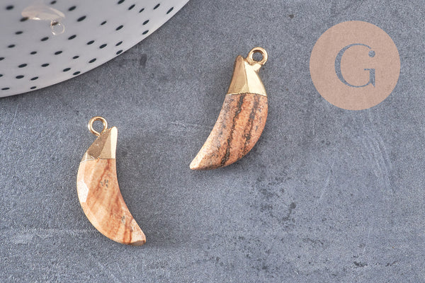 Pendentif corne jaspe paysage,jaspe marron, pendentif pierre, jaspe naturel, 26mm x1 (G1257)