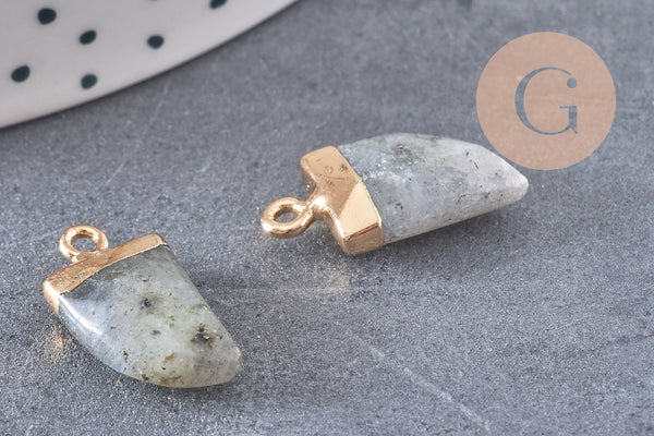 Pendentif corne labradorite naturelle laiton doré 21mm, x1 (G0555)