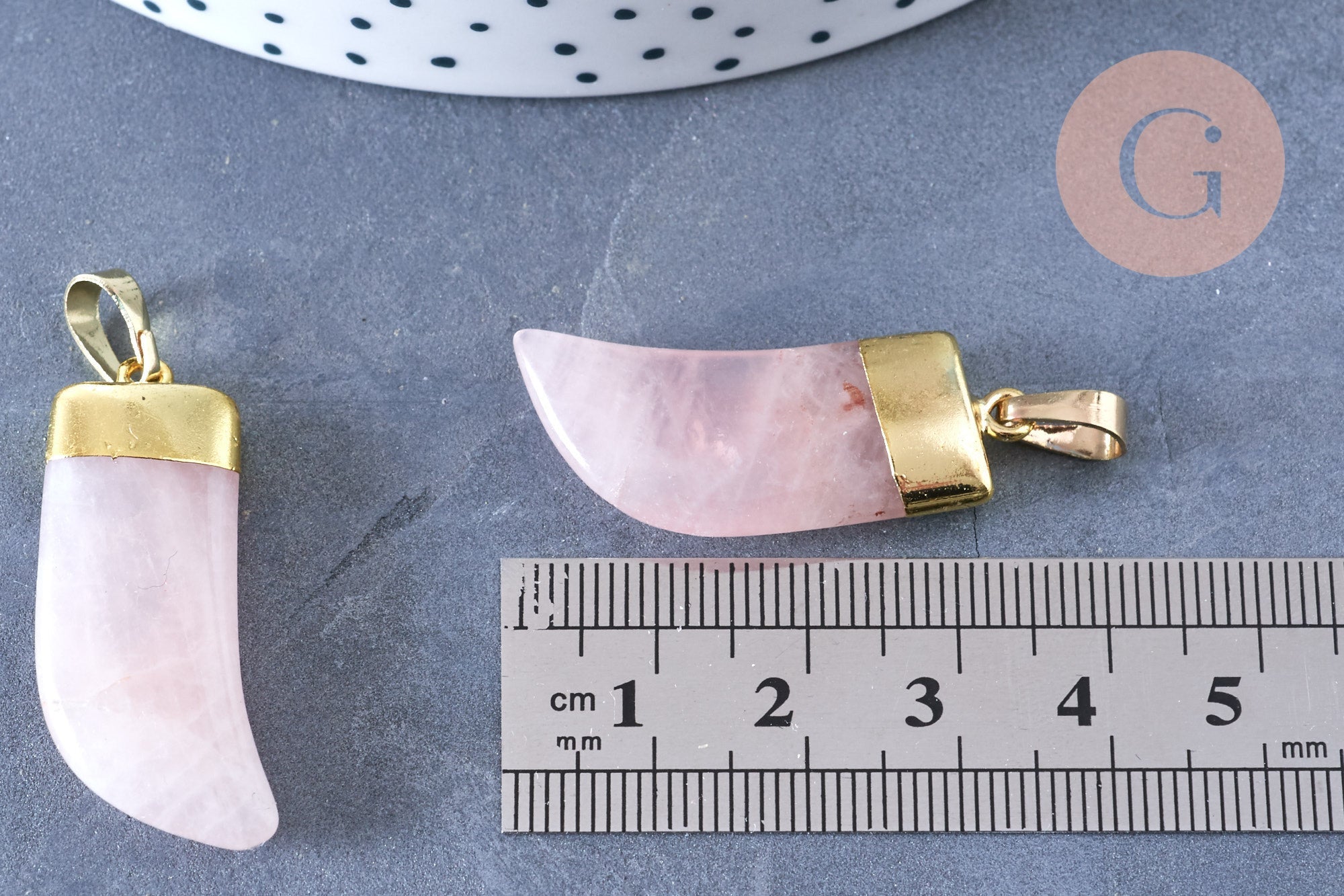 Pendentif corne quartz rose 37mm,pendentif bijoux, pendentif quartz rose naturel, pendentif pierre, x1 (G6659)