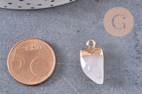 Pendentif corne quartz rose,pendentif bijoux, quartz rose naturel, pendentif jade,21mm, x1 (G1513)