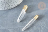 Pendentif cristal de roche naturel transparent laiton doré 16K, pierre brute, x1 (G8232)