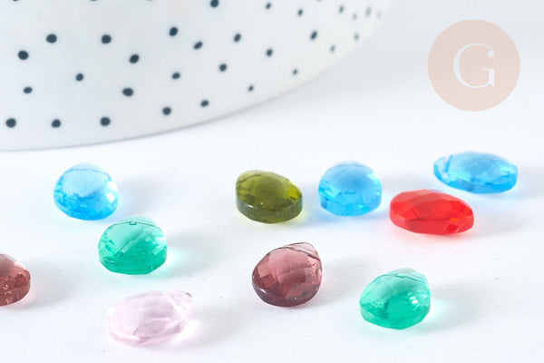 Pendentif cristal goutte à facettes multicolore 11,5mm, création bijoux cristal, X10 (G7293)
