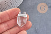 Pendentif cristal hexagone argenté,pendentif bijoux,pendentif pierre,quartz transparent ,28mm x1 (G3278)