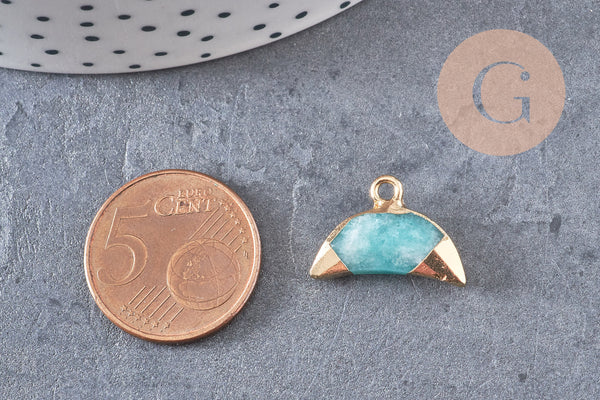 Pendentif croissant lune amazonite doré,lune amazonite, amazonite naturelle,18mm x1 (G1208)