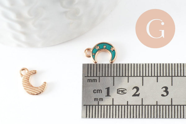 Pendentif croissant lune étoiles émail bleu zamac doré 11.5mm, x1 (G5920)