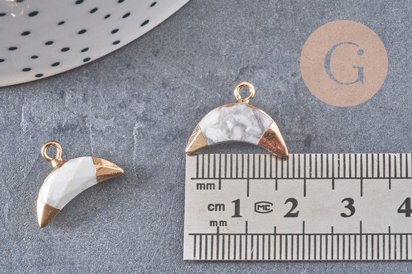 Pendentif croissant lune howlite naturelle doré 18mm, pendentif bijoux pierre naturelle x1 (G1206)