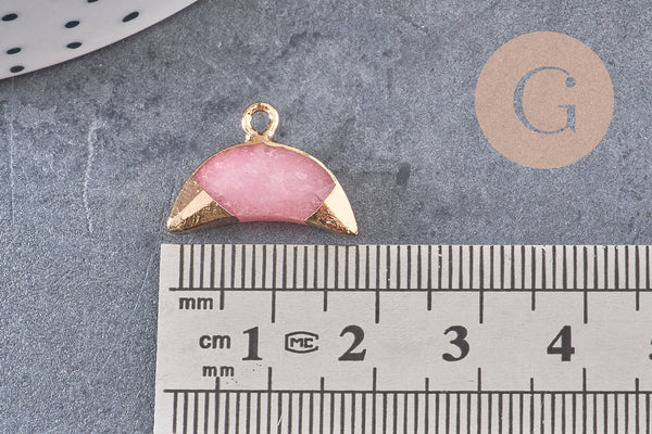 Pendentif croissant lune jade rose doré, pendentif bijoux,lune jade,jade rose naturel,18mm x1 (G1210)
