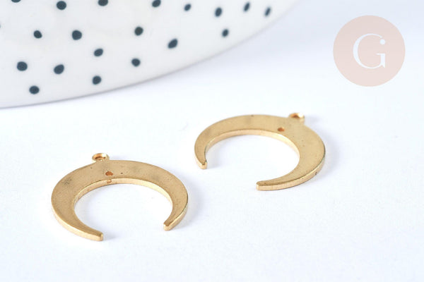 Pendentif croissant lune laiton brut,perle lune,fourniture dorée, Pendentif lune laiton, x2 (G1838)