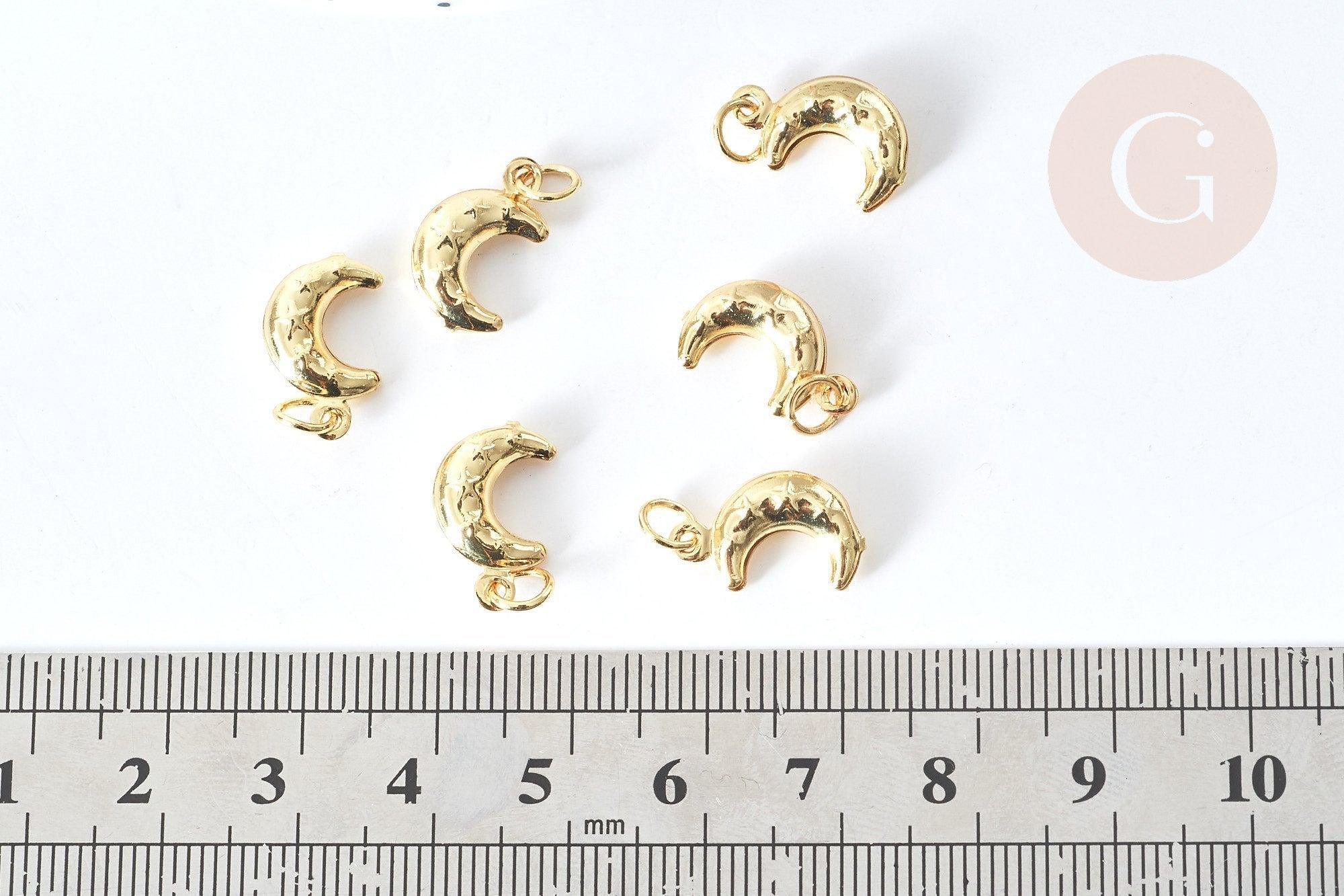 Pendentif croissant lune laiton doré 15mm,création bijou céleste, x 5 G8074
