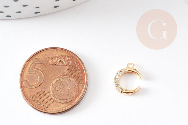 Pendentif croissant lune laiton doré 18k 10mm, x1 (G0443)