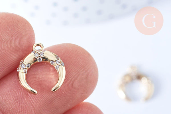 Pendentif croissant lune laiton doré 18k 16mm (G6257)