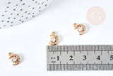 Pendentif croissant lune laiton doré 18k étoile zircon 10.5mm , pendentif pour creation bijoux x1 (G8580)