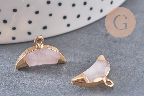 Pendentif croissant lune quartz rose doré,pendentif bijoux,lune quartz,quartz rose naturel,18mm x1 (G0515)