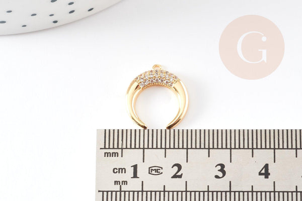 Pendentif croissant lune zircons laiton doré 18k 16mm, x1 (G0444)