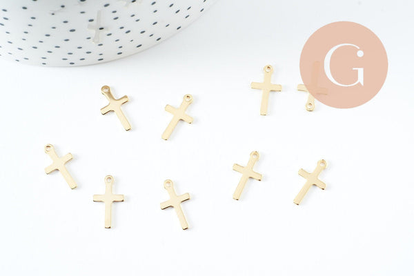 Pendentif croix acier 201 inoxydable doré 16.5mm, x2 (G10189)