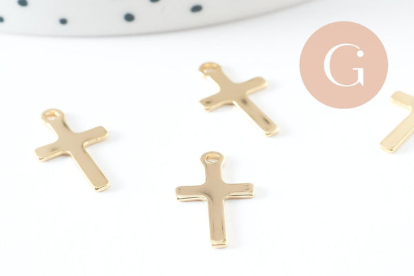 Pendentif croix acier 201 inoxydable doré 16.5mm, x2 (G10189)