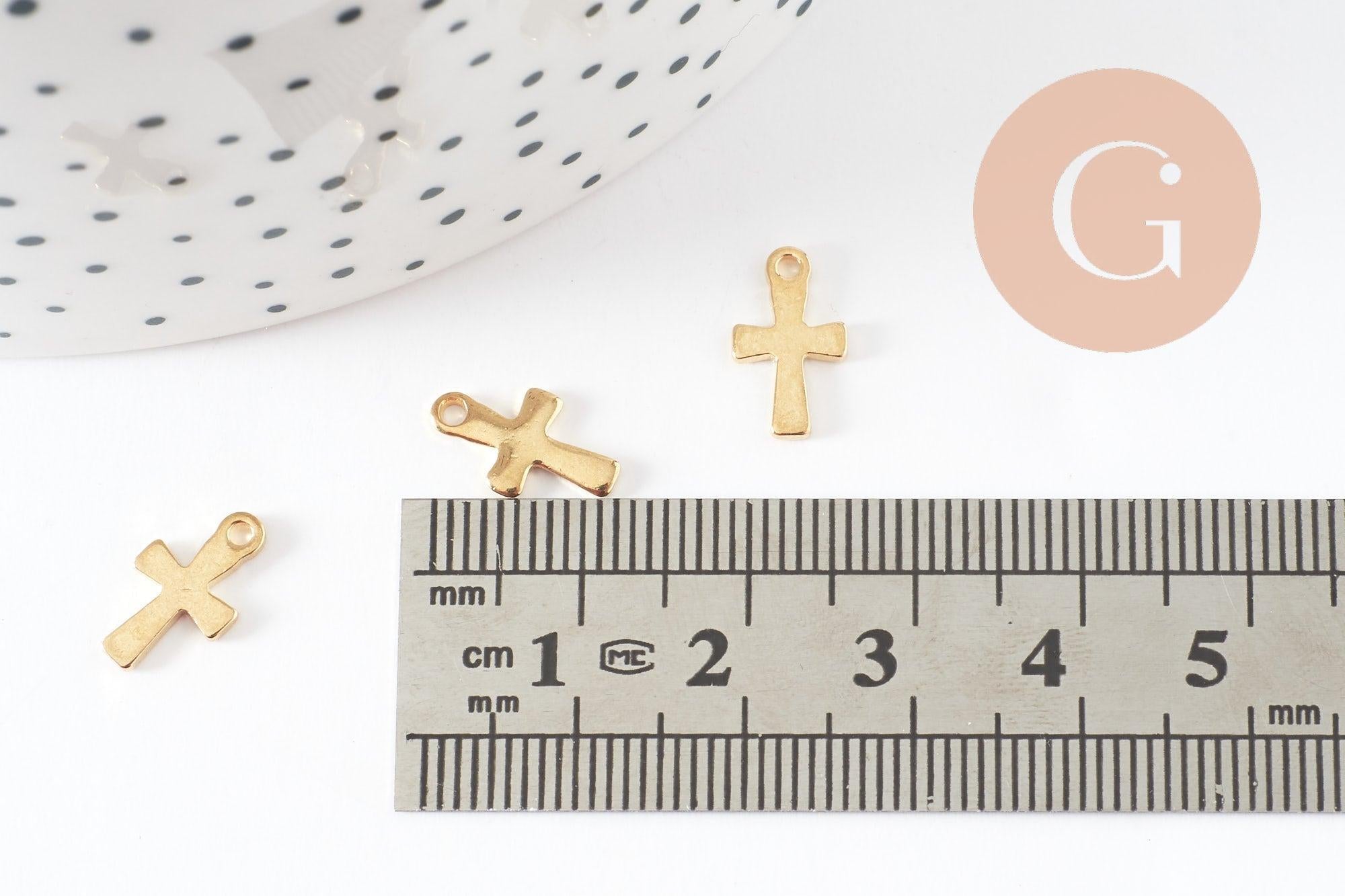 Pendentif croix acier 304 doré inoxydable 12mm, x5 (G9695)