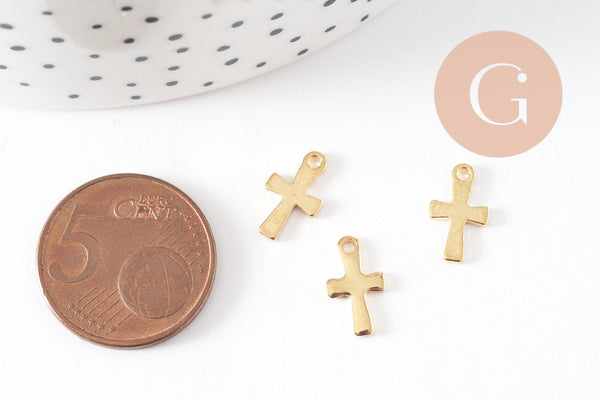 Pendentif croix acier 304 doré inoxydable 12mm, x5 (G9695)