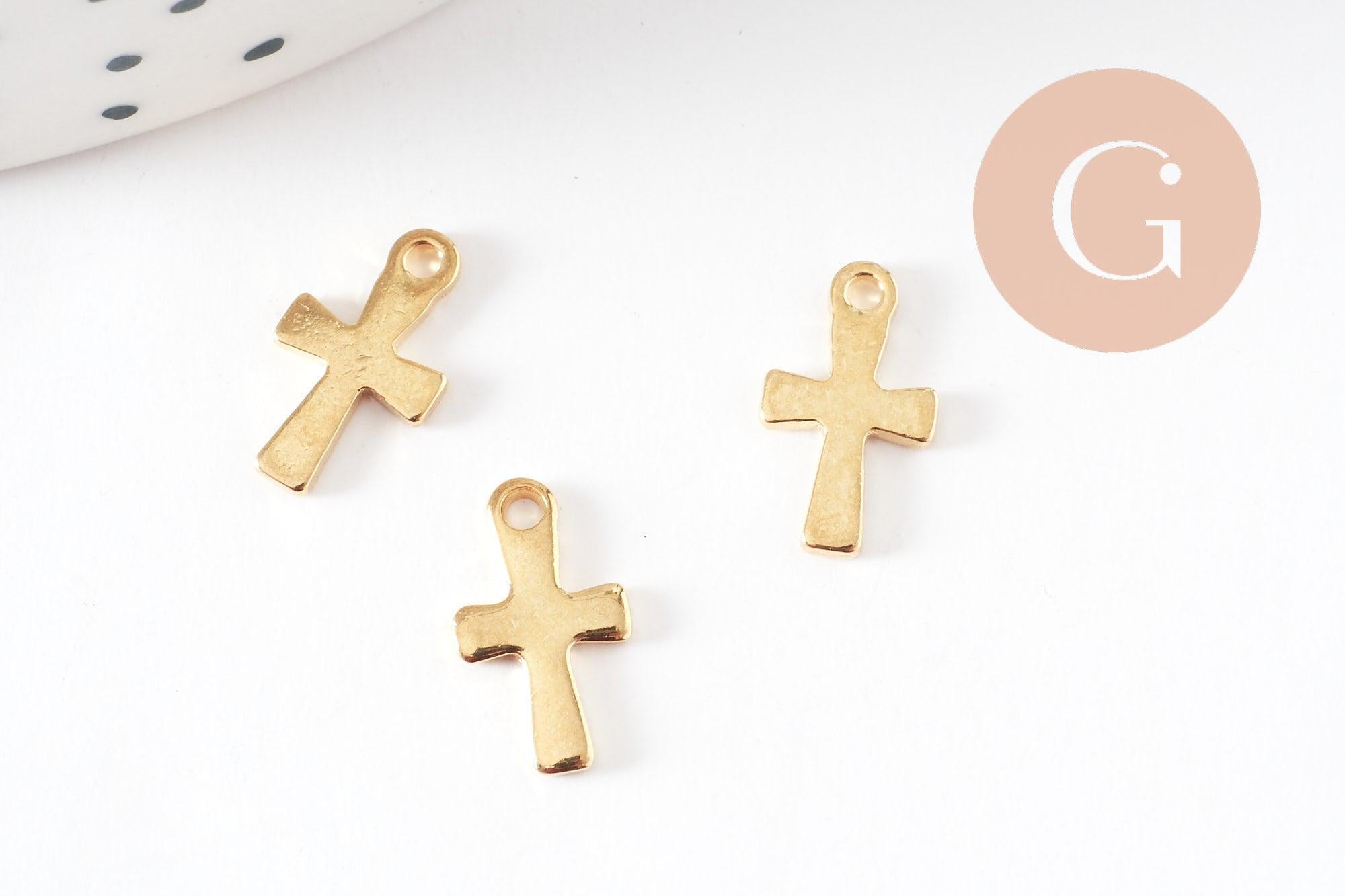 Pendentif croix acier 304 doré inoxydable 12mm, x5 (G9695)