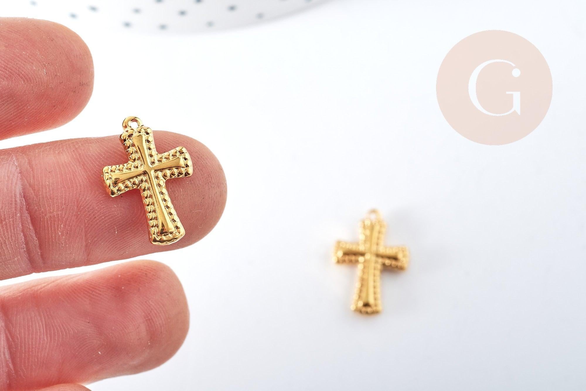 Pendentif croix acier 304 doré inoxydable 18mm, x1 (G8714)