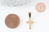 Pendentif croix acier 304 doré inoxydable IP 18mm, x1 G9861