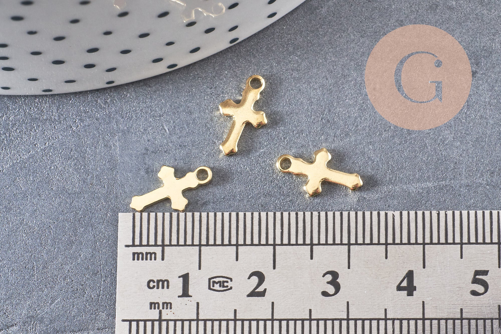 Pendentif croix acier 304 inoxydable doré 12mm, x10 (G4085)