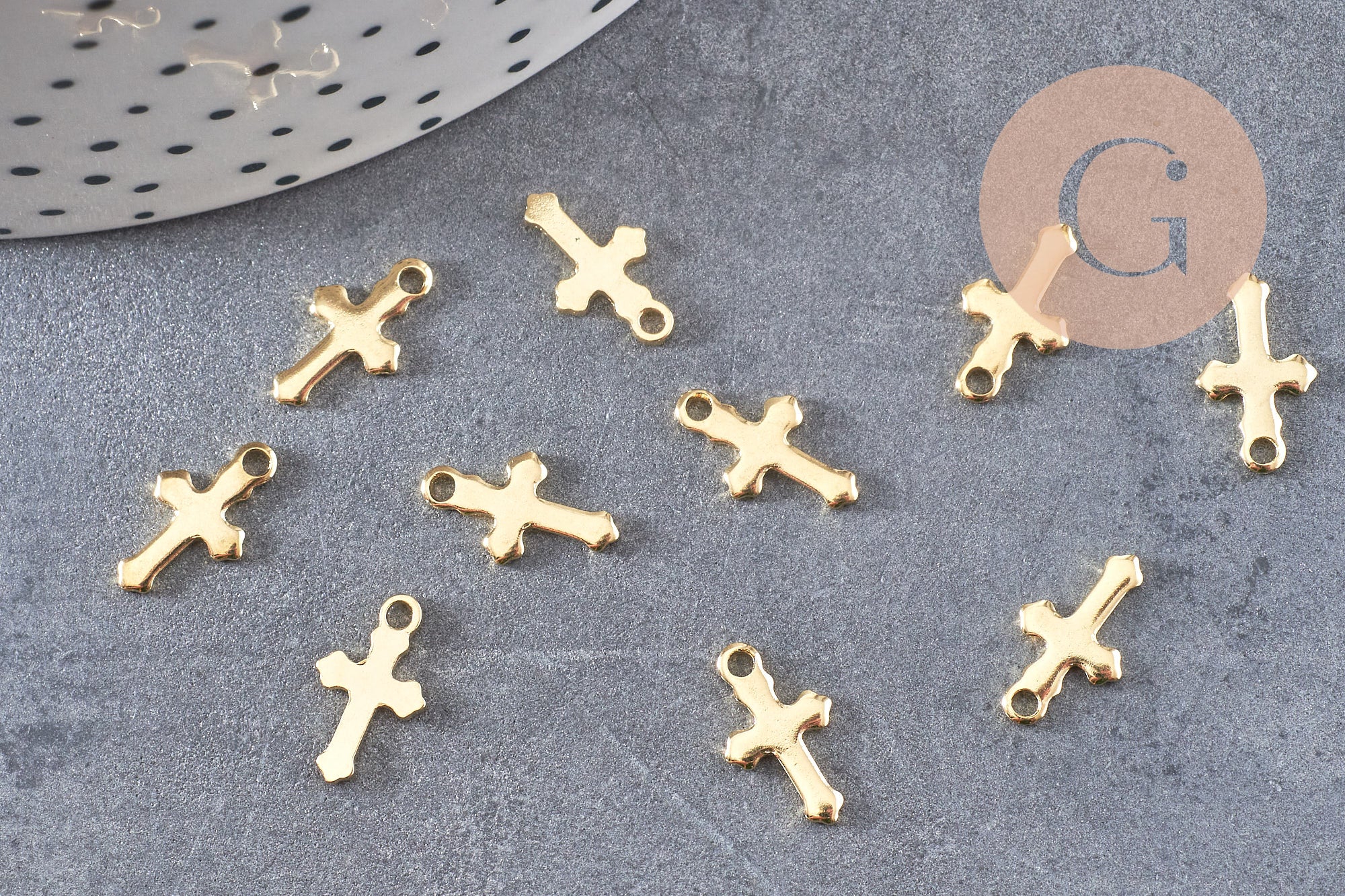Pendentif croix acier 304 inoxydable doré 12mm, x10 (G4085)