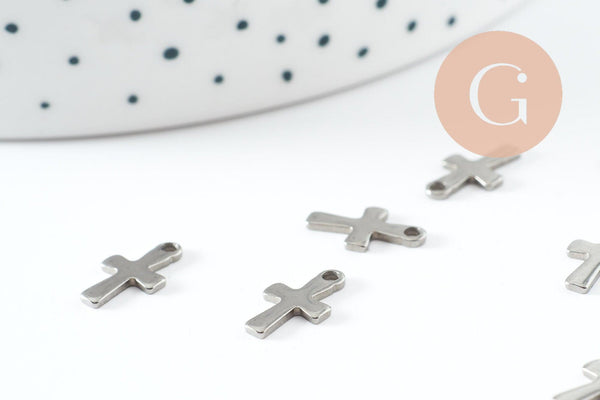 Pendentif croix acier 304 inoxydable doré 12mm, x10 (G9827)