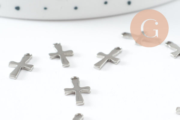 Pendentif croix acier 304 inoxydable doré 12mm, x10 (G9828)