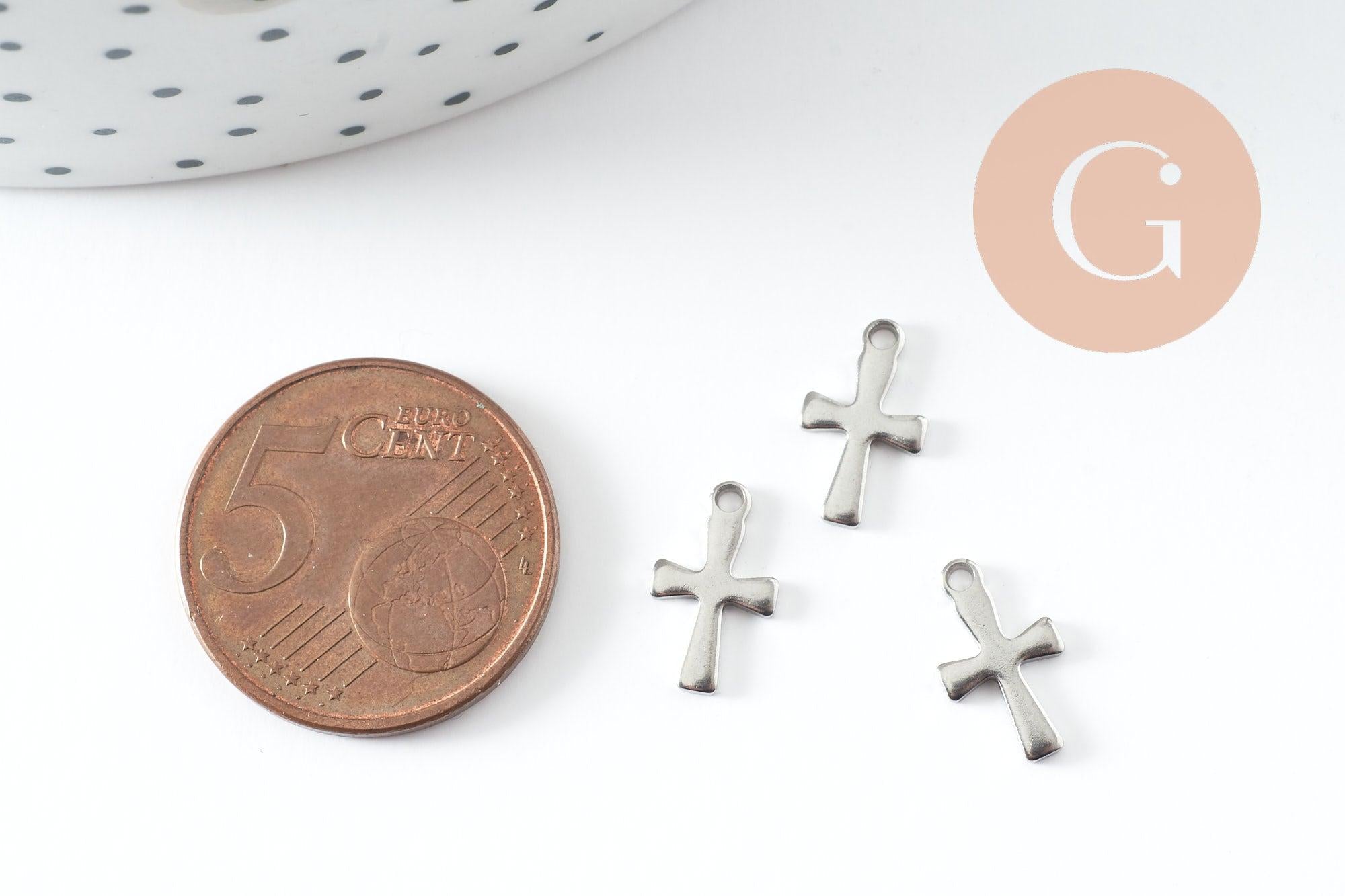 Pendentif croix acier 304 inoxydable doré 12mm, x10 (G9828)