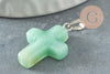 Pendentif croix aventurine verte naturelle laiton platine 15mm, x1 (G1977)