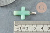 Pendentif croix aventurine verte naturelle laiton platine 15mm, x1 (G1977)